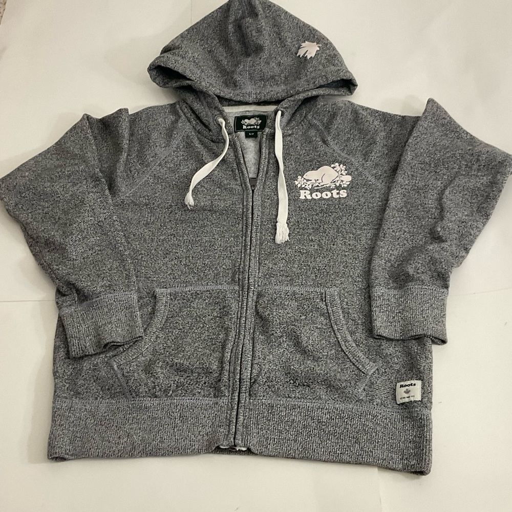Roots Women gray sweatshirt full zipper size small